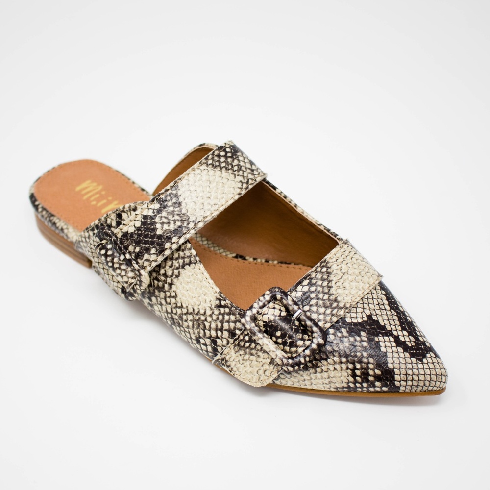 HANNAH Pointed Toe Snakeskin Mule - Beige